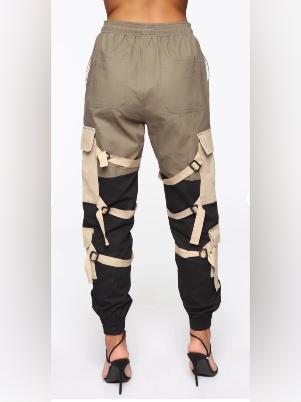Fashion Nova Women's L "Block It Out Cargo Joggers" Olive/Combo - Picture 2 of 12